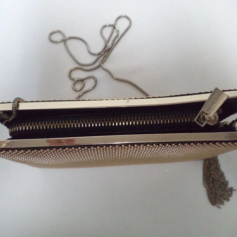 Marciano Guess Metal Mesh shoulder clutch purse bag Gold Convertible Tassel